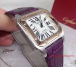Clone Cartier Santos 100 SS White Face Purple Leather Band 36mm Watch